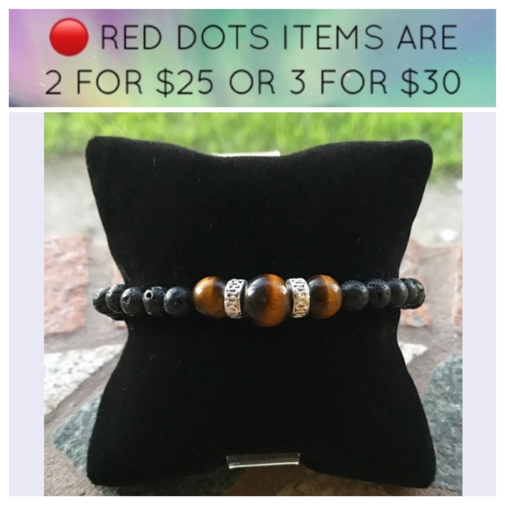 🔴SALE ! Men or women Lava rock tiger eye bracelet